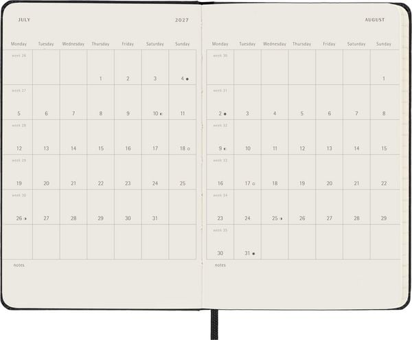 Produktbild: Moleskine 12 Monate Wochenkalender 2027, Pocket/A6, 1 Wo = 2 Seiten, vertikal, fester Einband, Schwarz