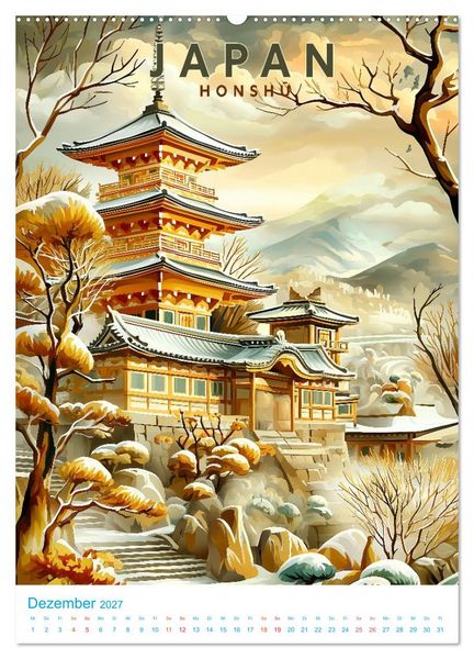 Produktbild: Japanische Inseln - Old School Poster Style (hochwertiger Premium Wandkalender 2027 DIN A2 hoch), Kunstdruck in Hochglanz