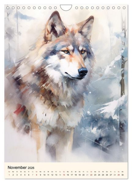 Produktbild: W&ouml;lfe. Zarte Aquarelle von beeindruckenden Tieren (Wandkalender 2026 DIN A4 hoch), CALVENDO Monatskalender