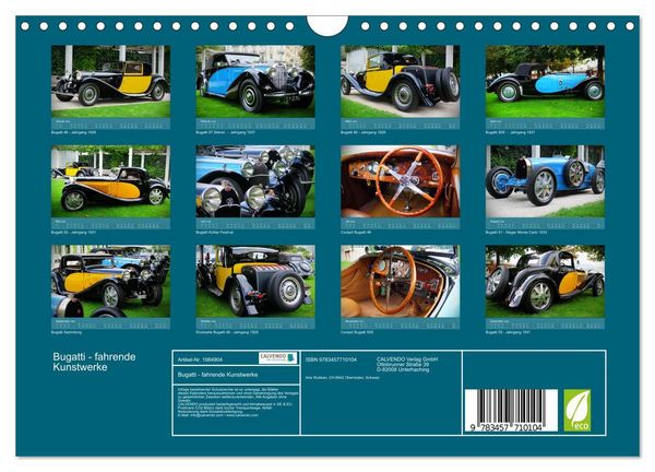 Produktbild: Bugatti - fahrende Kunstwerke (Wandkalender 2026 DIN A4 quer), CALVENDO Monatskalender