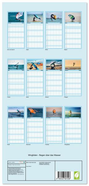 Produktbild: Familienplaner 2026 - Wingfoilen - fliegen &uuml;ber das Wasser mit 5 Spalten (Wandkalender, 21 x 45 cm) CALVENDO