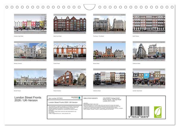 Produktbild: London Street Fronts 2026 / UK-Version (Wall Calendar 2026 DIN A4 landscape), CALVENDO 12 Month Wall Calendar