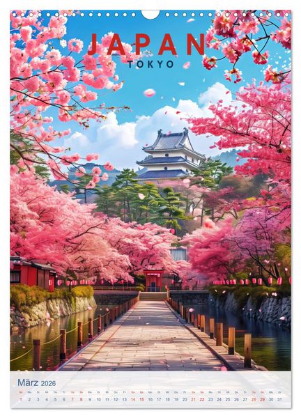 Produktbild: Japan - Old School Poster Style (Wandkalender 2026 DIN A3 hoch), CALVENDO Monatskalender