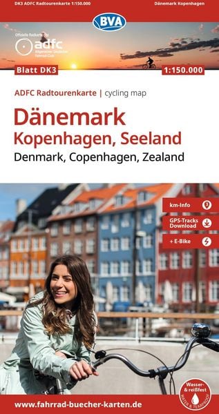 Produktbild: BVA ADFC Radtourenkarte D&auml;nemark, Kopenhagen, Seeland/Denmark, Copenhagen, Zealand 1:150.000