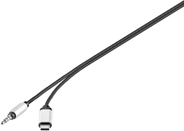 Produktbild: Renkforce RF-3432030 USB / Klinke Audio Anschlusskabel [1x USB-C&reg; Stecker - 1x Klinkenstecker 3.5 mm] 1.20 m Schwarz Aluminium-Stecker