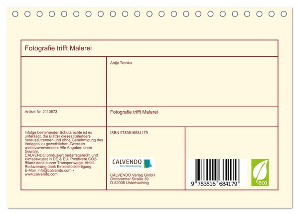 Produktbild: Fotografie trifft Malerei (Tischkalender 2026 DIN A5 quer), CALVENDO Monatskalender