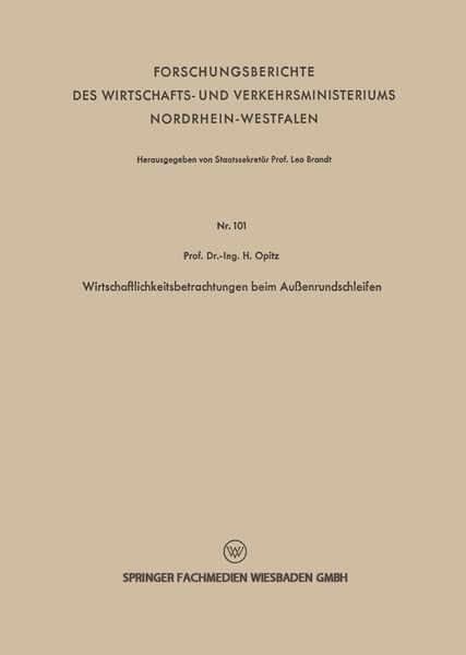 Produktbild: Wirtschaftlichkeitsbetrachtungen beim Au&szlig;enrundschleifen