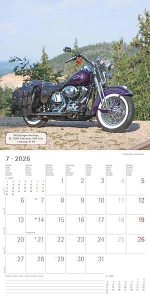 Produktbild: Harleys 2026 - Broschürenkalender 30x30 cm (30x60 geöffnet) - Kalender mit Platz für Notizen - Motorräder - Bildkalender - Wandplaner - Harley-Davidso