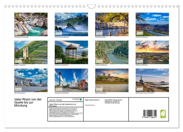 Produktbild: Vater Rhein von der Quelle bis zur M&uuml;ndung (Wandkalender 2026 DIN A3 quer), CALVENDO Monatskalender