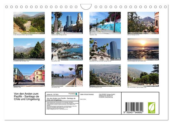 Produktbild: Von den Anden zum Pazifik - Santiago de Chile und Umgebung (Wandkalender 2026 DIN A4 quer), CALVENDO Monatskalender