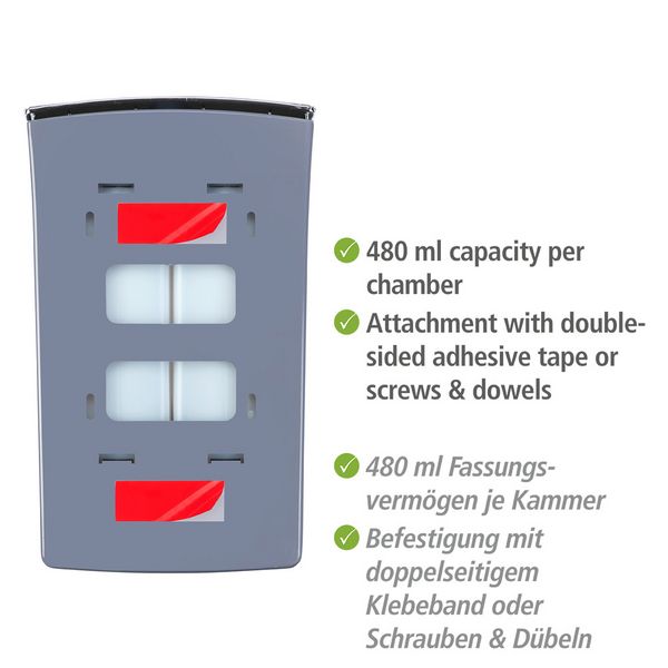 Produktbild: 2-Kammer Desinfektionsmittel- und Seifenspender Mod. Tartas Wei&szlig;, F&uuml;llmenge je Kammer: 480 ml