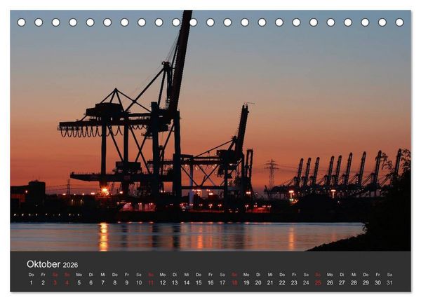 Produktbild: Hamburger Hafen bei Nacht (Tischkalender 2026 DIN A5 quer), CALVENDO Monatskalender