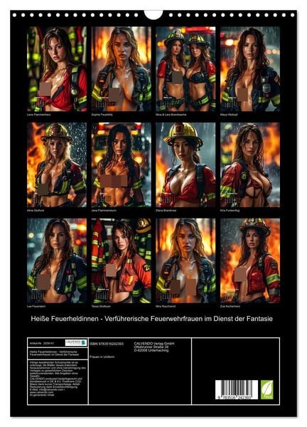 Produktbild: Hei&szlig;e Feuerheldinnen - Verf&uuml;hrerische Feuerwehrfrauen im Dienst der Fantasie (Wandkalender 2026 DIN A3 hoch), CALVENDO Monatskalender