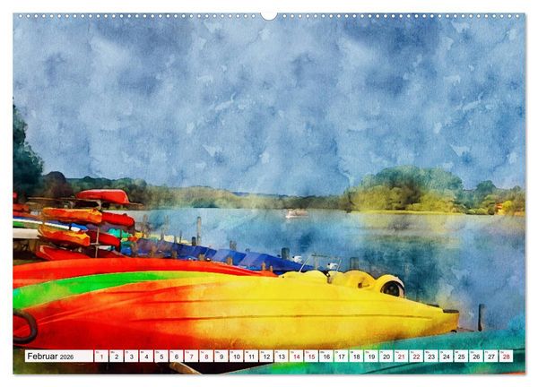 Produktbild: Feldberger Seenlandschaft - Spaziergang in Aquarell (hochwertiger Premium Wandkalender 2026 DIN A2 quer), Kunstdruck in Hochglanz