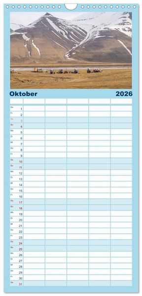 Produktbild: Familienplaner 2026 - Spitzbergen im Sommer mit 5 Spalten (Wandkalender, 21 x 45 cm) CALVENDO