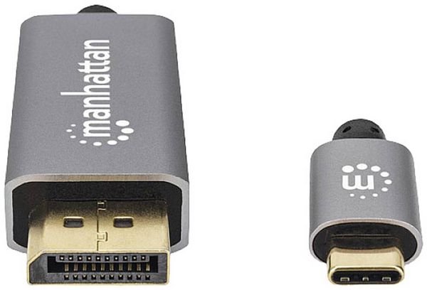 Produktbild: Manhattan DisplayPort / USB-C&reg; Anschlusskabel DisplayPort Stecker, USB-C&reg; Stecker 3.00 m Grau, Schwarz 354851 dreifach geschirmt, vergoldete Steckko