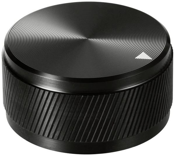 Produktbild: TRU COMPONENTS TC-11654300 Drehknopf mit Knopfmarkierung Schwarz (&Oslash; x H) 34 mm x 17 mm Aluminium 1 St.