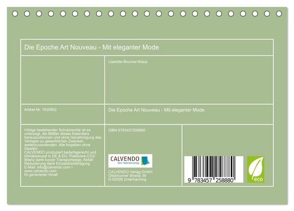 Produktbild: Die Epoche Art Nouveau - Mit eleganter Mode (Tischkalender 2026 DIN A5 quer), CALVENDO Monatskalender
