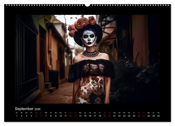 Produktbild: Festliche Dia de Muertos Portr&auml;ts (hochwertiger Premium Wandkalender 2026 DIN A2 quer), Kunstdruck in Hochglanz
