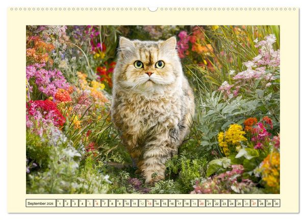 Produktbild: Selkirk Rex Katzen. Lockenzauber im Blumengarten (hochwertiger Premium Wandkalender 2026 DIN A2 quer), Kunstdruck in Hochglanz