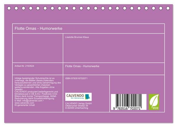 Produktbild: Flotte Omas - Humorwerke (Tischkalender 2026 DIN A5 quer), CALVENDO Monatskalender