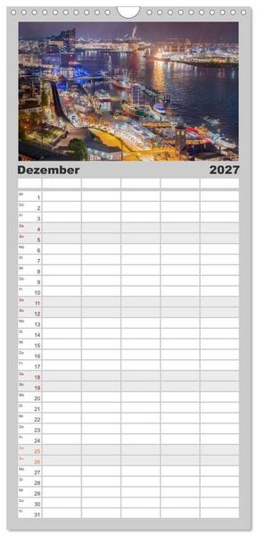 Produktbild: Familienplaner 2027 - Hamburgs Hafenlichter mit 5 Spalten (Wandkalender, 21 x 45 cm) CALVENDO