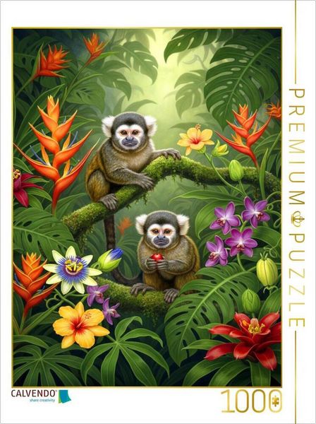 CALVENDO Puzzle Zwergpinselohräffchen zwischen Blüten | 1000 Teile Lege-Größe 64x48cm Foto-Puzzle für glückliche Stunden