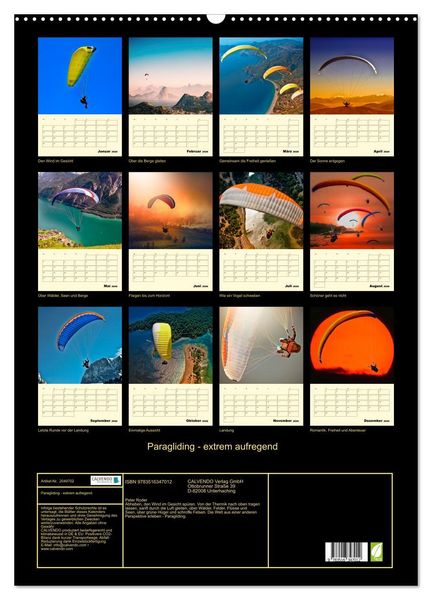 Produktbild: Paragliding - extrem aufregend (Wandkalender 2026 DIN A2 hoch), CALVENDO Monatskalender