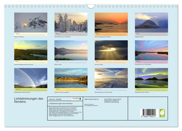 Produktbild: Lichtstimmungen des Nordens (Wandkalender 2026 DIN A3 quer), CALVENDO Monatskalender