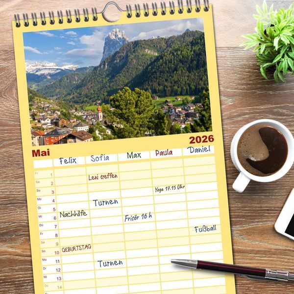 Produktbild: Familienplaner 2026 - S&uuml;dtirol - Von Meran bis zum Pragser Wildsee mit 5 Spalten (Wandkalender, 21 x 45 cm) CALVENDO