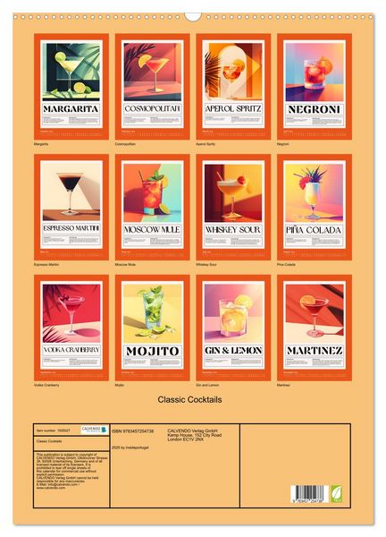 Produktbild: Classic Cocktails (Wall Calendar 2026 DIN A2 portrait), CALVENDO 12 Month Wall Calendar