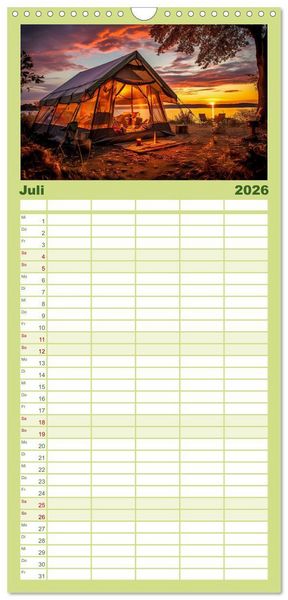 Produktbild: Familienplaner 2026 - Camping mit dem Zelt mit 5 Spalten (Wandkalender, 21 x 45 cm) CALVENDO