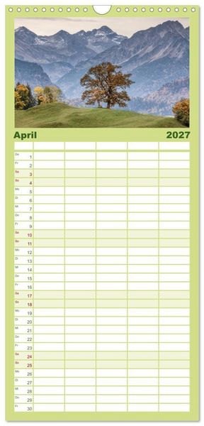 Produktbild: Familienplaner 2027 - Bergstille - Landschaften, die ber&uuml;hren mit 5 Spalten (Wandkalender, 21 x 45 cm) CALVENDO