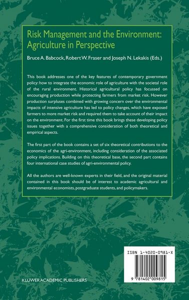 Produktbild: Risk Management and the Environment: Agriculture in Perspective
