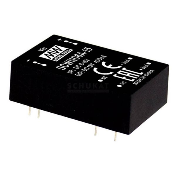 Produktbild: MEAN WELL SCWN06C-15 DC/DC-Wandlermodul 400mA 6W Anzahl Ausg&auml;nge: 1 x Inhalt 1St.