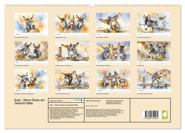 Produktbild: Esel - Wenn Ruhe ein Gesicht h&auml;tte (hochwertiger Premium Wandkalender 2027 DIN A2 quer), Kunstdruck in Hochglanz