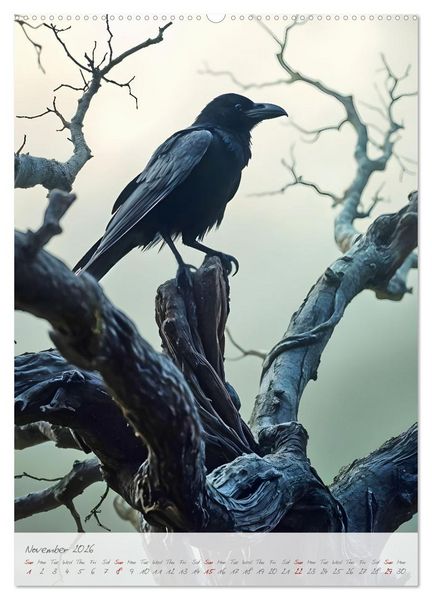Produktbild: Nocturnal wings - A mystic raven companion for the year (High Quality Premium Wall Calendar 2026 DIN A2 portrait),CALVENDO 12 Month Wall Calendar