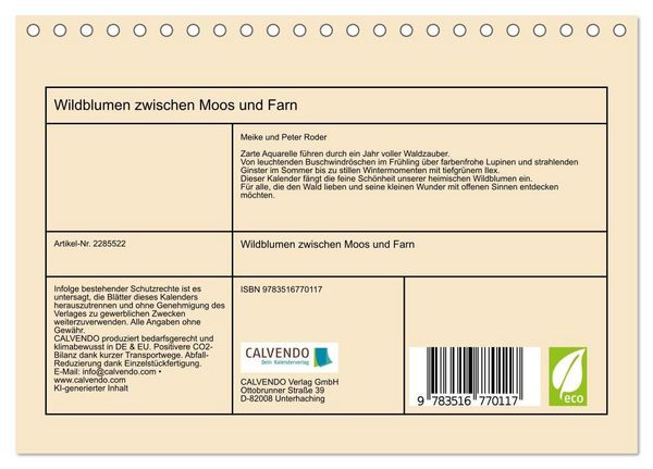 Produktbild: Wildblumen zwischen Moos und Farn (Tischkalender 2027 DIN A5 quer), CALVENDO Monatskalender