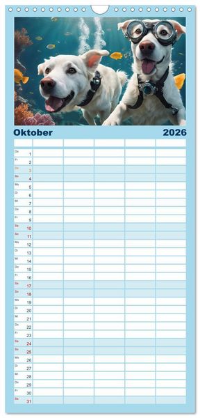 Produktbild: Familienplaner 2026 - Hunde abgetaucht mit 5 Spalten (Wandkalender, 21 x 45 cm) CALVENDO