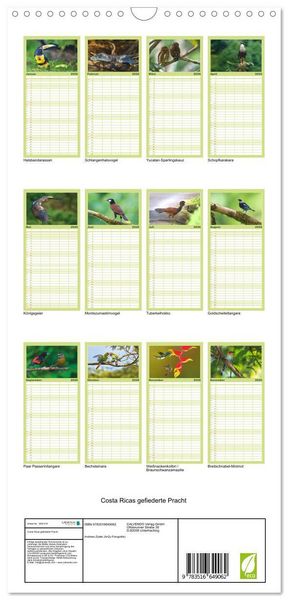 Produktbild: Familienplaner 2026 - Costa Ricas gefiederte Pracht mit 5 Spalten (Wandkalender, 21 x 45 cm) CALVENDO