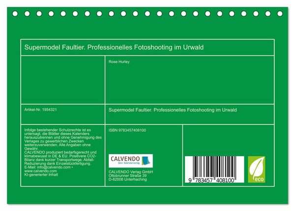 Produktbild: Supermodel Faultier. Professionelles Fotoshooting im Urwald (Tischkalender 2026 DIN A5 quer), CALVENDO Monatskalender