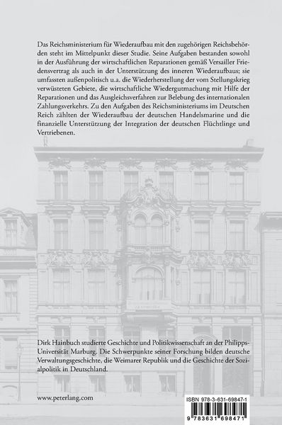 Produktbild: Das Reichsministerium f&uuml;r Wiederaufbau 1919 bis 1924