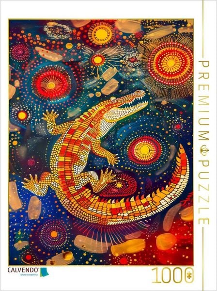 CALVENDO Puzzle Krokodil im Stile der Aborigine-Kunst | 1000 Teile Lege-Größe 64x48cm Foto-Puzzle für glückliche Stunden