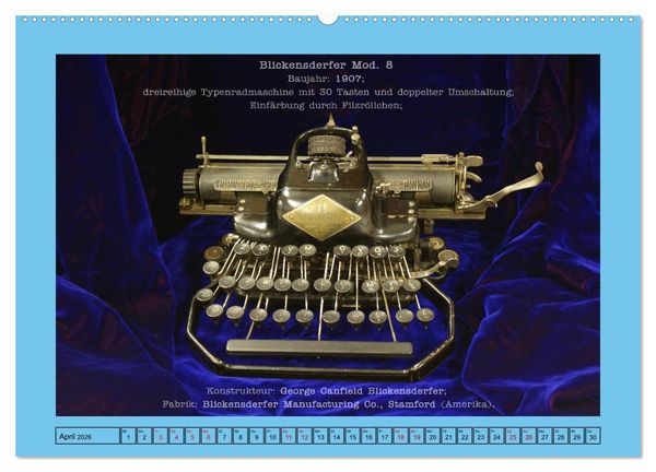 Produktbild: Schreibmaschinen um 1900 (Wandkalender 2026 DIN A2 quer), CALVENDO Monatskalender