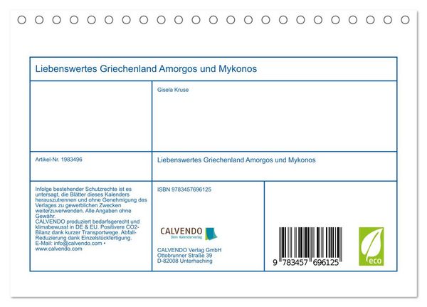 Produktbild: Liebenswertes Griechenland Amorgos und Mykonos (Tischkalender 2026 DIN A5 quer), CALVENDO Monatskalender