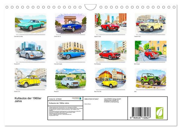 Produktbild: Kultautos der 1960er Jahre (Wandkalender 2026 DIN A4 quer), CALVENDO Monatskalender