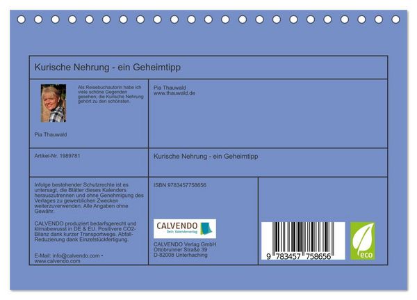 Produktbild: Kurische Nehrung - ein Geheimtipp (Tischkalender 2026 DIN A5 quer), CALVENDO Monatskalender