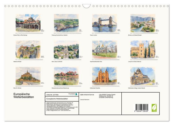 Produktbild: Europ&auml;ische Welterbest&auml;tten (Wandkalender 2026 DIN A3 quer), CALVENDO Monatskalender