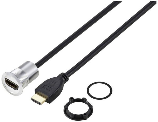 Produktbild: TRU COMPONENTS TC-11980456 HDMI Panel-Adapter Buchse HDMI-Buchse - HDMI-Stecker Silber Polzahl: 1 Kabell&auml;nge: 90 cm Inhalt: 1 St.
