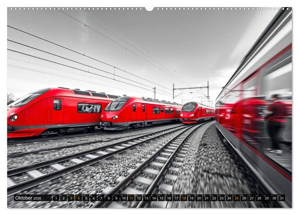 Produktbild: BLITZschnell - Z&uuml;ge und Flugzeuge in Bewegung - Color-Key (hochwertiger Premium Wandkalender 2026 DIN A2 quer), Kunstdruck in Hochglanz